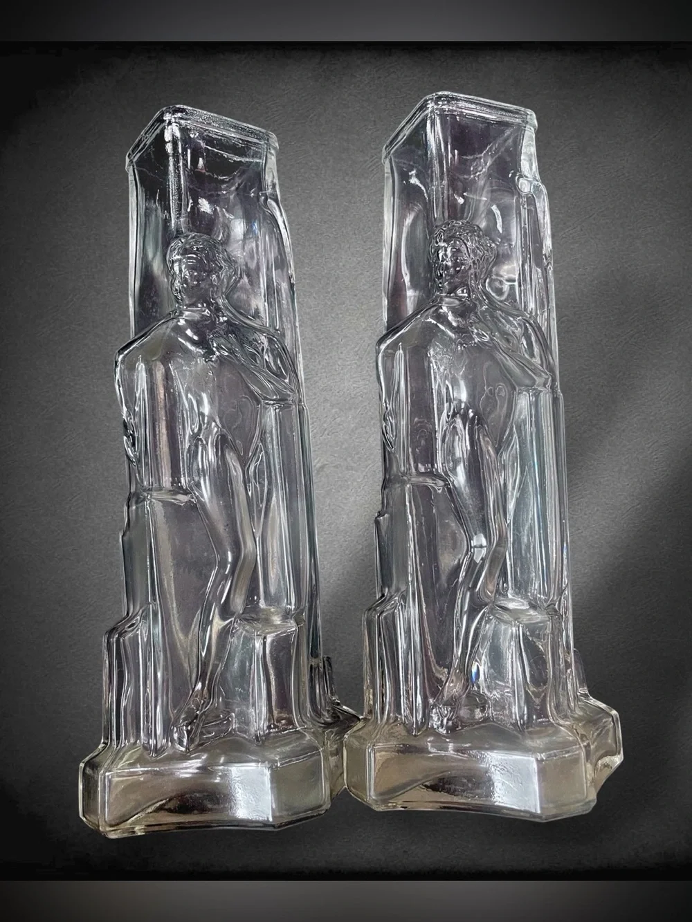 Glass Vases Vintage 30's Art Deco Nude & Sky Scrapers Carters Bath Salts Bottle
